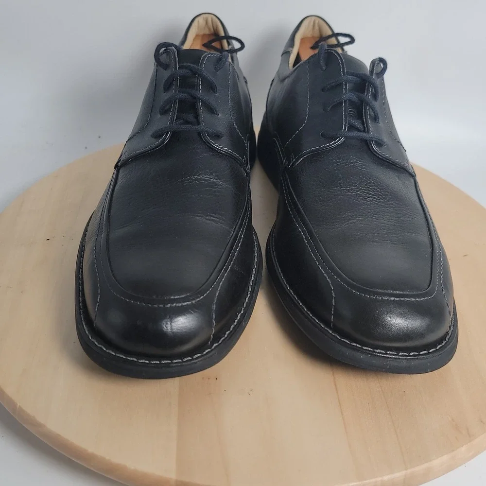 Men's 11 M JOHNSTON & MURPHY Black Leather Moc Toe Derby Comfort Dress Shoe